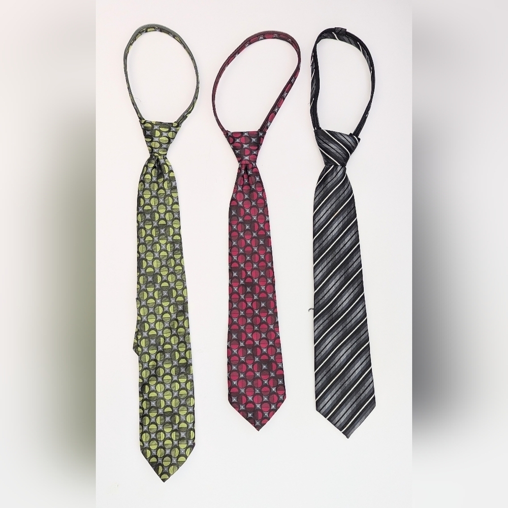 Bundle of 3 Newberry Kids Pre-Knotted/Pre-Tied ZIPPER Adjustable Ties Set